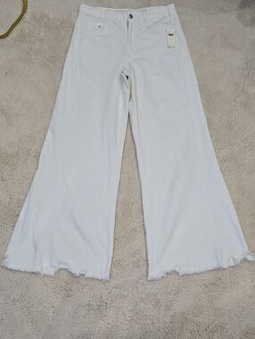 Pilcro White Wide-Leg Raw Hem Jeans